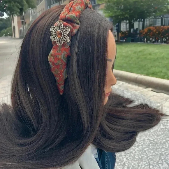 Maroon Multi-Color Paisley Handcrafted Headband Silver-Tone Medallion Crown - Picture 8 of 8